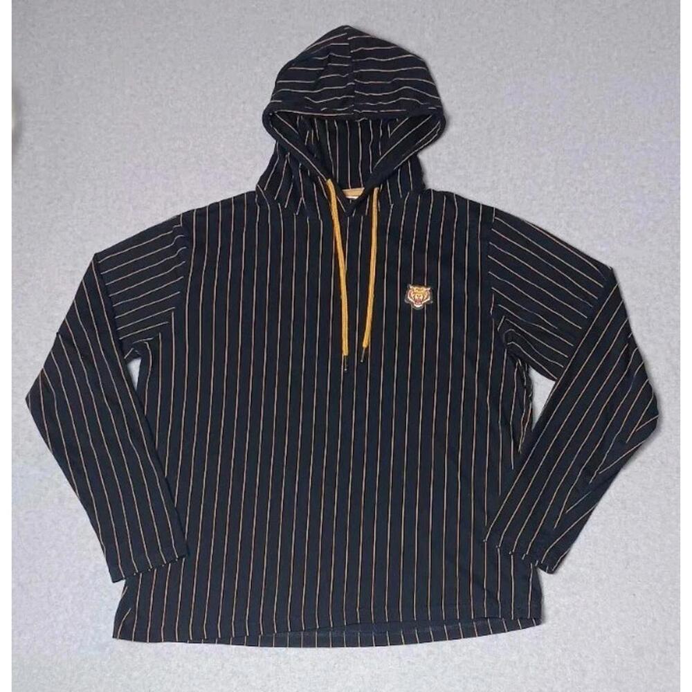 Denim & Flowers Ricky Singh Pullover Hoodie Mens Large Black And Gold Stripes... - Picture 1 of 10